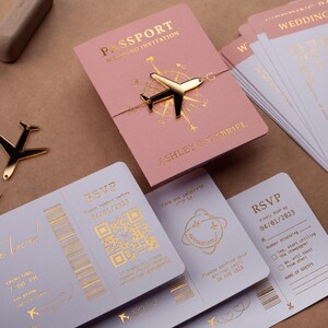 Passport Wedding Invitation, Boarding Pass Invite, Pink and Gold Foil, Destination Wedding, Passport-Style Invite