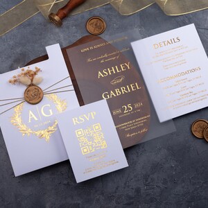 White & Gold Acrylic Wedding Invitation, Personalized Invite, Gold Foil Printed Acrylic, White Wedding Invitation