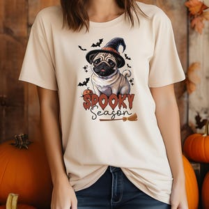 Halloween Pug Tee, Spooky Season Shirt, Pet Lover&#39;s shirt, Halloween Costume Top, Halloween Spooky Season tee, Dog Lover Halloween tee