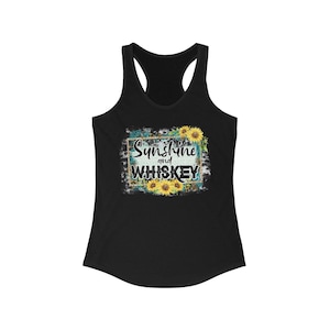 Sunshine and Whiskey Racerback Tank, Summer Tank Top, Boho Style Shirt, Gift for Her, Festival Apparel, Casual Weekend Wear, Camping Top