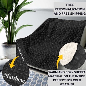 Personalized Dragon Scale Blanket, Warm Winter Sherpa Throw, Gift for Fantasy Lovers