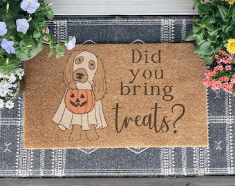 Funny Ghost Dog Door Mat, Fall Decor, Halloween Welcome Mat, Housewarming Gift, Outdoor Coir Doormat, Trick or Treat Doormat
