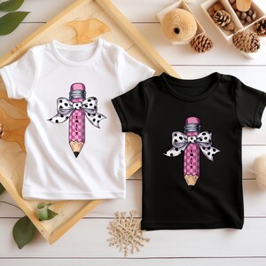 Youth Bow Shirt, Pencil and Bow, Pencil Coquette Bow, Back to School, Personalized Tee, First Day of School, Retro Style, Polka Dots