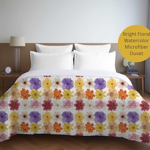 Watercolor Floral Duvet Cover, Comforter Cover for Twin, Queen and King Beds.