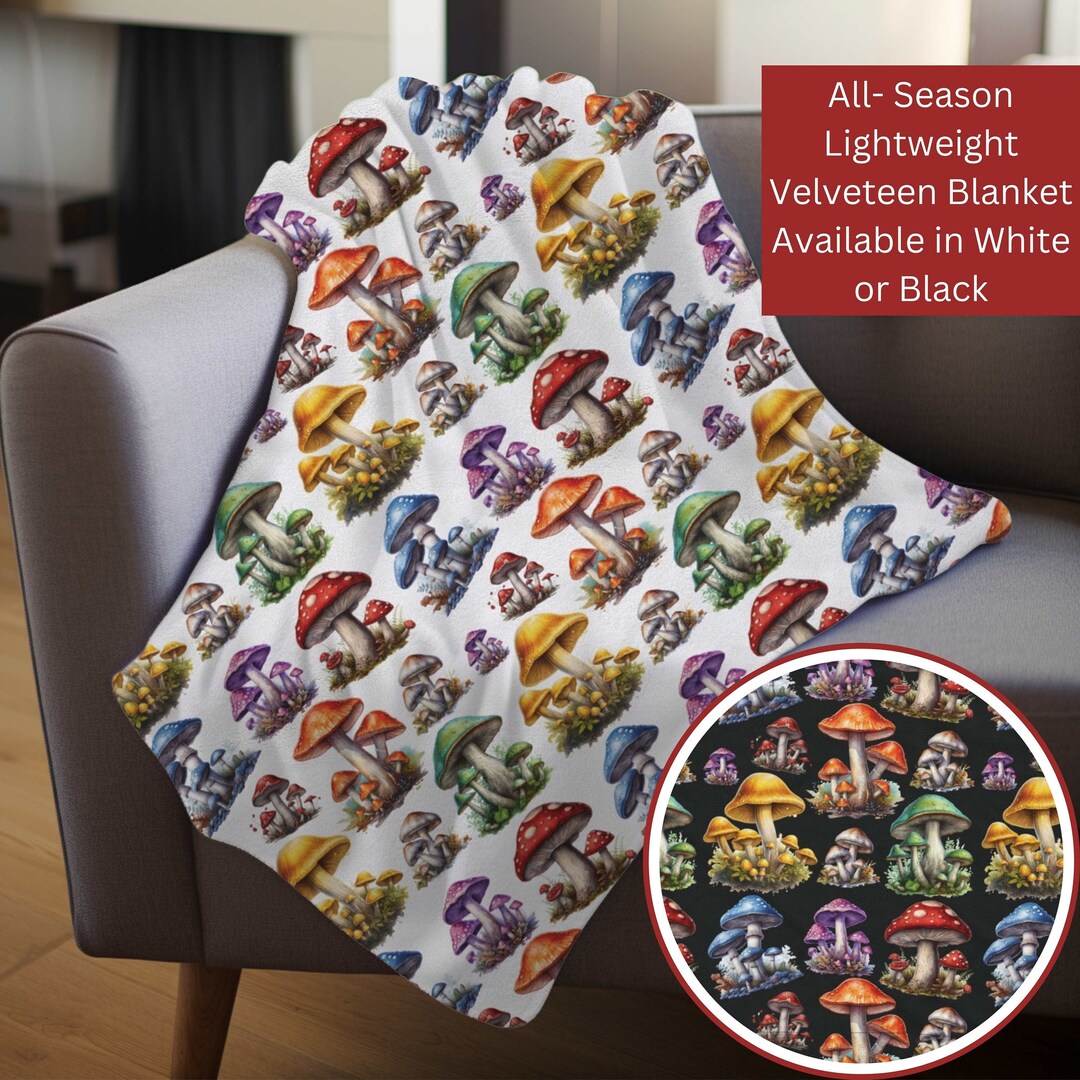 Rainbow Colored Mushroom Blanket, Mushroom Velveteen Throw - Etsy