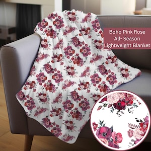 Boho Aquarell Blumen Decke, Rosa Floral Samt Überwurf