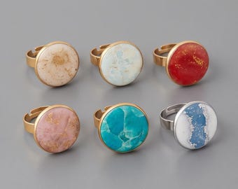 Handmade Polymer Clay Resin Ring, 18K Gold Plated, Marble Statement Jewelry