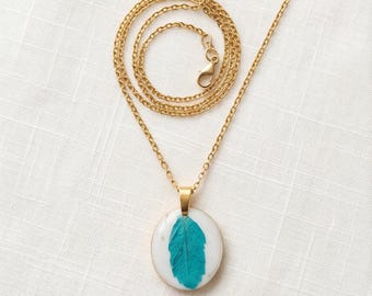 Real Dried Leaf Resin Pendant Necklace | Handmade Botanical Nature Jewelry ( 18K Gold Plated)