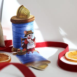 Spool of Thread Pop Up Card, Printable DIY Sewing Card with Mouse, Instant Download PDF