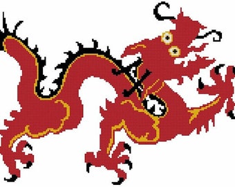 Chinese Red Dragon Counted Cross Stitch Pattern - Digital Download
