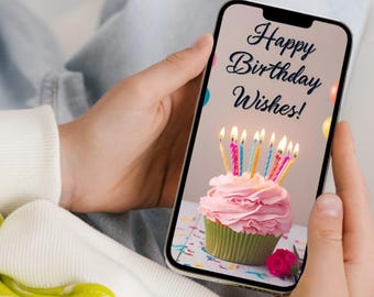 Happy Birthday Ecard – Pink Cupcake with Candles | Digital Download | 1080x1920px Vertical Greeting