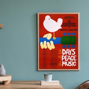 Woodstock Poster 1969 | Arnold Skolnick | A2 A4 Digital Download | 3 Days of Peace & Music | Retro Concert Wall Art Print