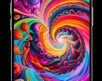 Sfondo per cellulare con illusione 3D psichedelica, fantasia psichedelica, vortici astratti multicolori ad alta definizione, 1080 x 1920