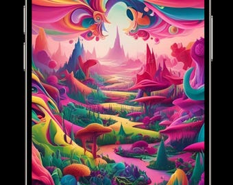 Sfondo per cellulare psichedelico fantasy 3D / Sfondo per telefono HD mistico del paese delle meraviglie / Arte digitale astratta surreale 1080x1920