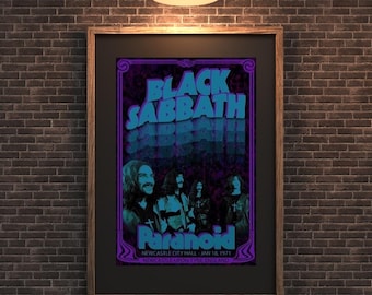 Vintage Black Sabbath "Paranoid" Concert Poster | Newcastle City Hall 1971 | PNG Digital Download