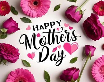 Happy Mother's Day Ecard – Scattered Pink Flowers Digital Download