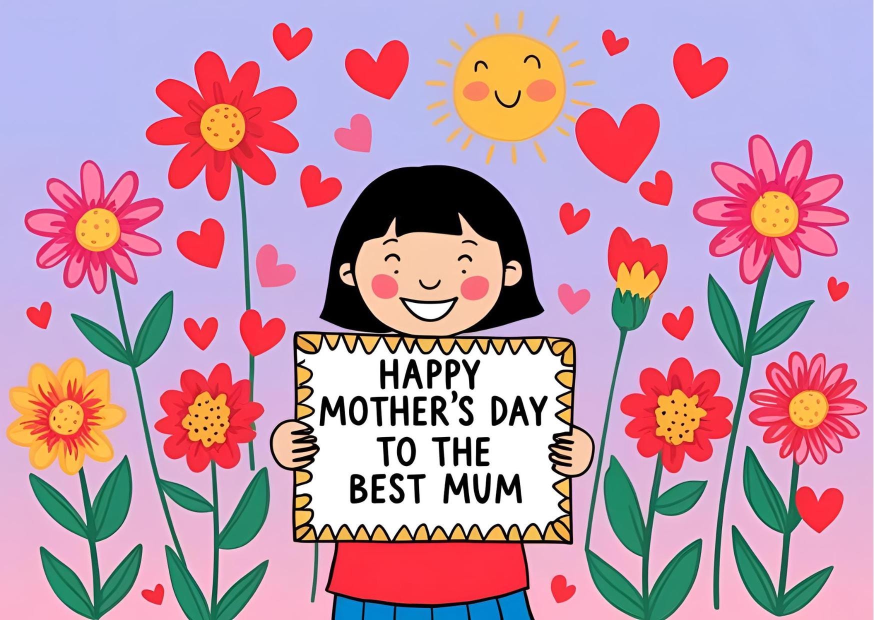 Happy Mother’s Day Ecard – Cute Little Girl Holding Sign – Digital Download JPG (1748 x 1240)