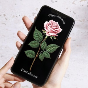 Feliz Aniversário com Amor – Cartão Eletrônico Vertical (1080x1920) | Rosa Rosa em Fundo Preto | Download Digital