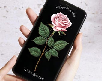 Happy Birthday With Love – Vertical eCard (1080x1920) | Pink Rose on Black Background | Digital Download