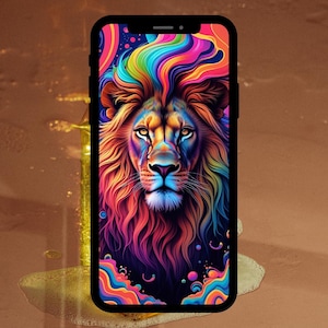Psychedelic Lions Head Mobile Wallpaper | Vivid Colors Digital Download | 1080x1920 PNG | Trippy Animal Art for Phone
