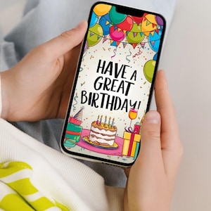 Colorful Birthday Ecard: Balloons, Cake & Presents (Digital Download)