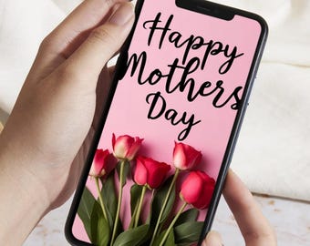 Happy Mother's Day Ecard Pink Flowers | Vertical Digital Greeting 1080x1920 | Instant Download
