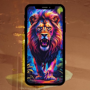 Psychedelic Lion Wallpaper | Trippy Digital Download | Vivid Colors Lion Art | 1080x1920 Mobile Background | Instant Download