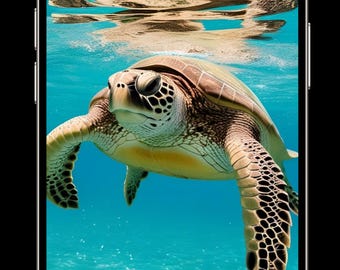 Sfondo per telefono con tartaruga subacquea / Download digitale di tartarughe marine / Sfondo per telefono HD 1080x1920 / Arte murale con vita marina