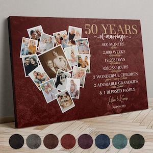 Personalized 50th Anniversary Photo Frame Decor Gift for Parents, Golden Wedding Collage Wall Canvas, 50 Years of Marriage Home Party Gifts