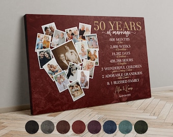 Personalized 50th Anniversary Photo Collage Canvas, Golden Wedding Gift for Grandparents