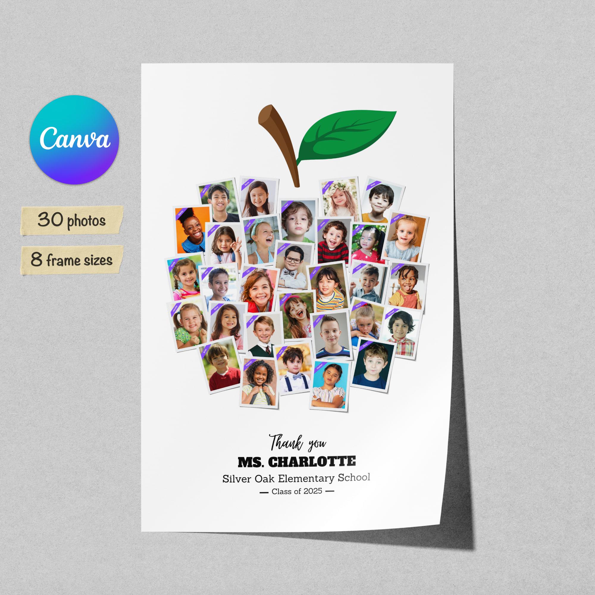 Teacher Appreciation Photo Collage Gift: Apple Shaped Canva Template ...