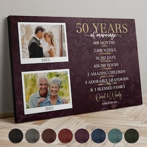 50th Anniversary Wall Canvas, Personalized 50 Years of Marriage  Gift for Granparents, Custom Golden Wedding Anniversary Gifts for Parents