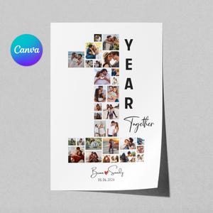 Regalo de aniversario de 1 año para novio, regalo de primer aniversario para él, regalos de aniversario personalizados para ella, póster con foto del primer año