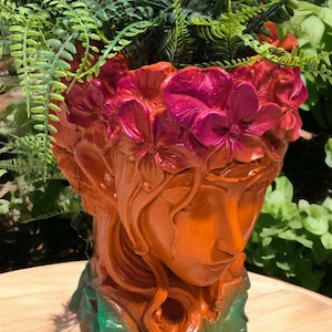18.1&quot; ROMAN Solid Concrete Head Planter Sculptor, decor, Face Flower Pot Statue garden gift, GREEK Vibrant Concrete Garden Statue