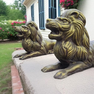 Par enorme de estatuas de leones de hormigón macizo - Estatua de león centinela de piedra maciza para exteriores, decoración de jardín, estatuas grandes de león para exteriores