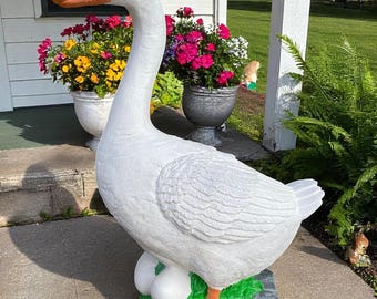 Large Hand-Painted Concrete Goose Statue, 19" Porch Decor, Lifetime Guaranteed