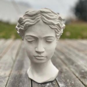 ROMAN Solid Concrete Head Planter Sculptor, finest stone finish decor, Face Flower Pot Statue garden gift, GREEK Female