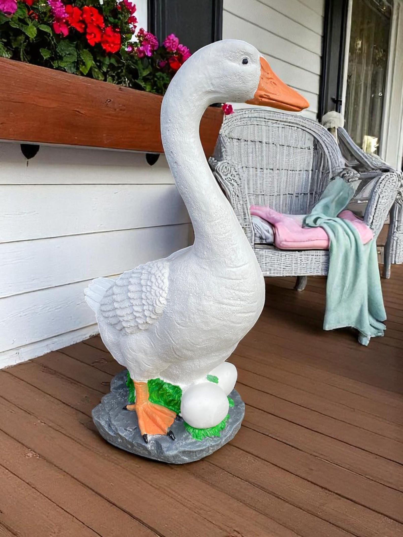 Large Hand-painted Concrete Goose Statue, 19