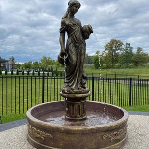 6 FT Tall MASSIVE Concrete Water Fountain with Lady Holding Urns Large Outdoor Garden Fountain Fully Functional Weatherproof fountain