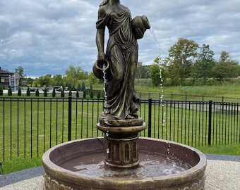 6 FT Tall MASSIVE Concrete Water Fountain with Lady Holding Urns Large Outdoor Garden Fountain Fully Functional Weatherproof fountain