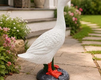 Hand-Painted Concrete Porch Goose Statue, Rustic house Garden Decor (19 Inch)