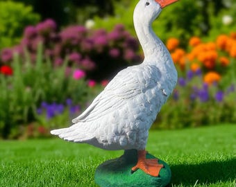Handmade Concrete Goose Statue, 15 Inch Porch Decor, Handpainted Weatherproof Garden Art