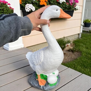 LARGE 19&quot; Cement porch Goose Statue, American Dress up goose statue, life-size American Porch Goose Statue, Bird  garden outdoor goose