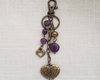 Hearts & Purple Beads Key Ring