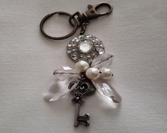 Heart, Pearls & Crystals Keyring