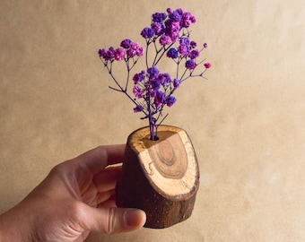 Wooden Rustic Vase for Dried Flowers Small Natural Decorative Handmade Home Decor Unique Gift for Her