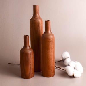 Wooden Vases Set of Three for Dried Flowers Handmade Wood Table Vase Minimalist Decor Unique Birthday Gift for Her
