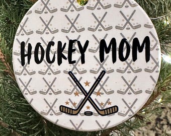 Hockey Mom Ceramic Ornament - Black with Gold