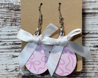 Pink Bow Tear Drop Earrings with White Bow