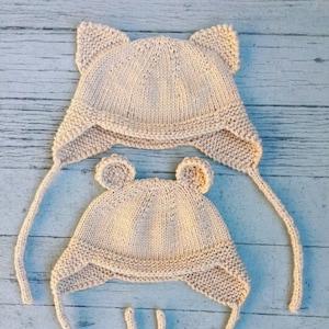 Hand knitting Cat and Bear Hat Pattern for newborn to child sizes